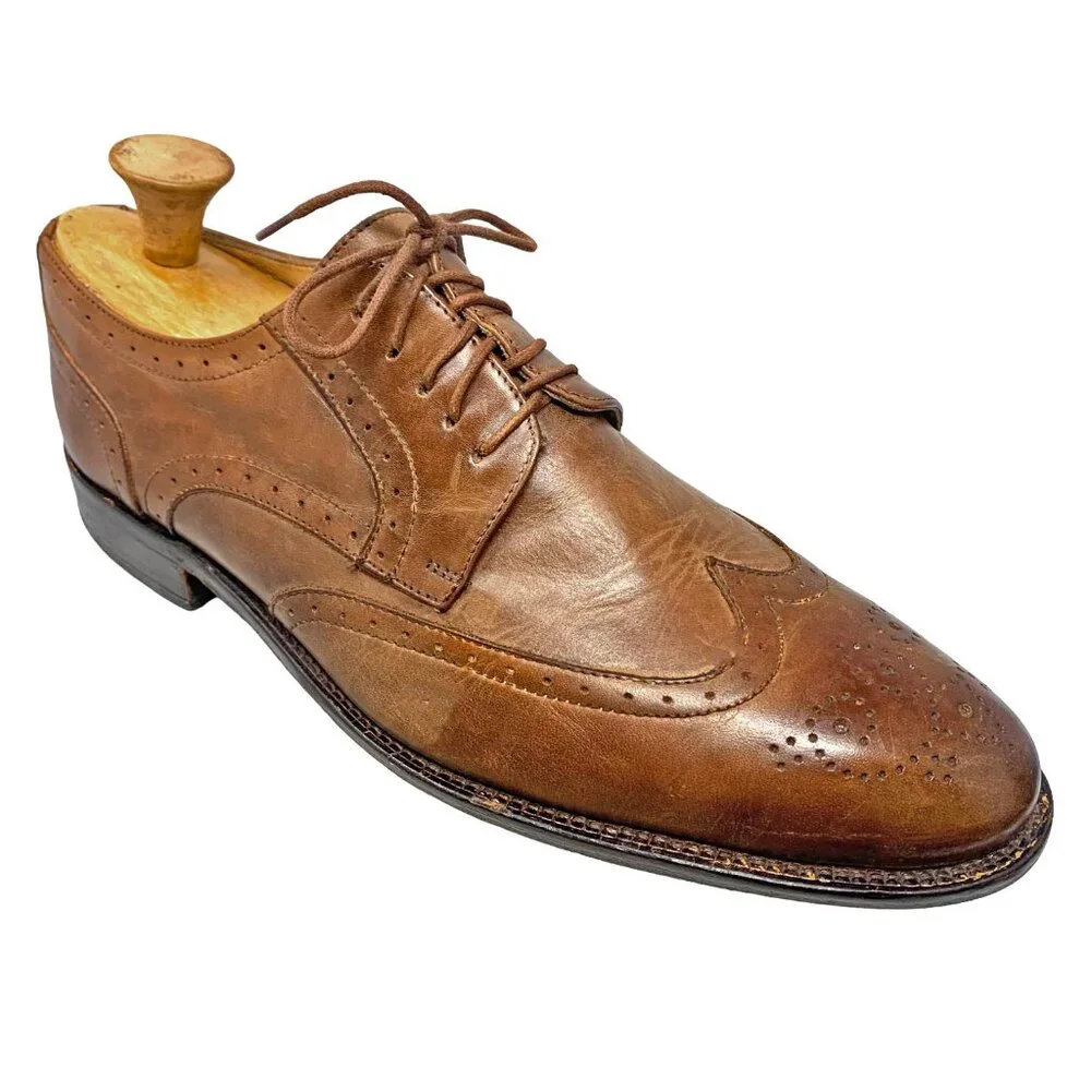 Mercanti Fiorentini 6703 Mid Brown Leather Brogue Accent‎ Wingtip Dress Oxford